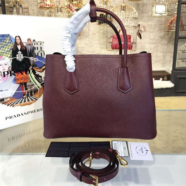 Prada Saffiano Double Handle Tote Bag 33cm Fall Winter 2016 Bag Collection Bordeaux Red