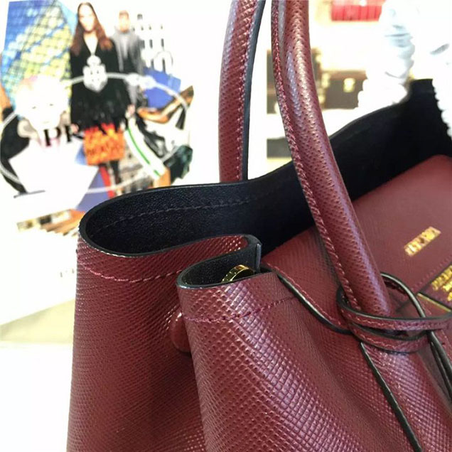 Prada Saffiano Double Handle Tote Bag 33cm Fall Winter 2016 Bag Collection Bordeaux Red