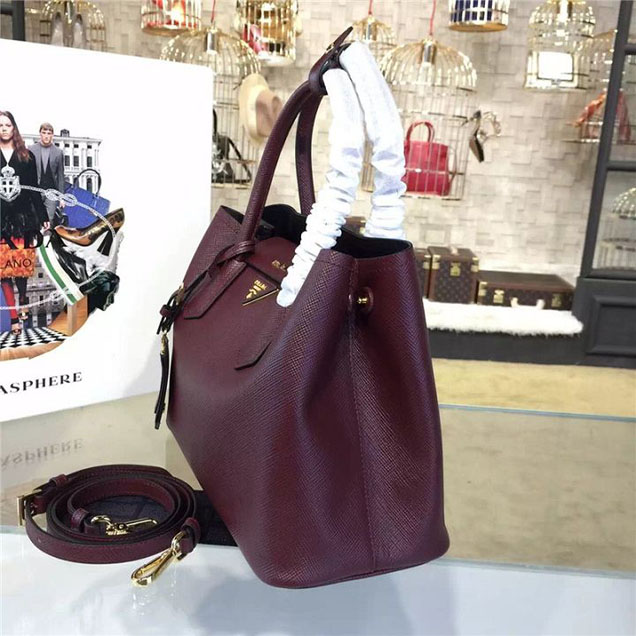 Prada Saffiano Double Handle Tote Bag 30cm Fall Winter 2016 Bag Collection Bordeaux Red