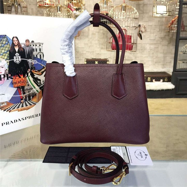 Prada Saffiano Double Handle Tote Bag 30cm Fall Winter 2016 Bag Collection Bordeaux Red