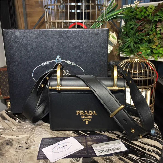 Prada Cahier Shoulder Bag 1BD075 Calfskin Leather 20cm Fall Winter 2017 Bag Collection Black