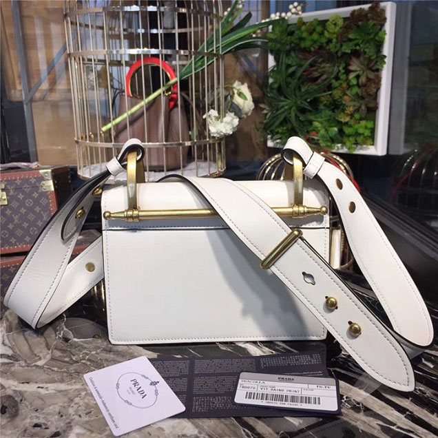 Prada Cahier Shoulder Bag 1BD075 Calfskin Leather 20cm Fall Winter 2017 Bag Collection White
