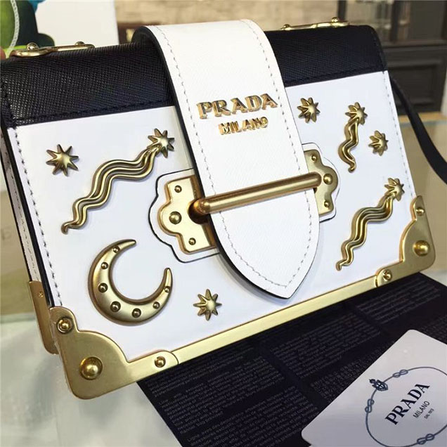 Prada Cahier Astrology Shoulder Bag Calfskin Leather 18cm Fall Winter 2016 Bag Collection White