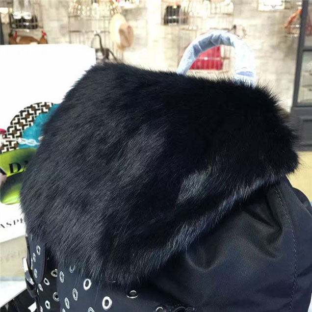 Prada Tessuto Grommet Nylon Backpack with Mink Fur 30cm Fall Winter 2016 Bag Collection Black