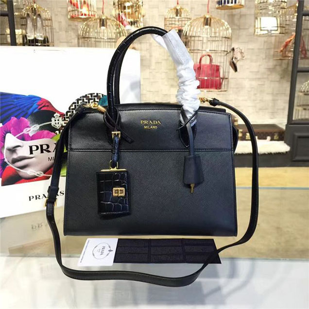 Prada Esplanade City Satchel Bag Saffiano Leather 30cm Fall Winter 2016 Bag Collection Black