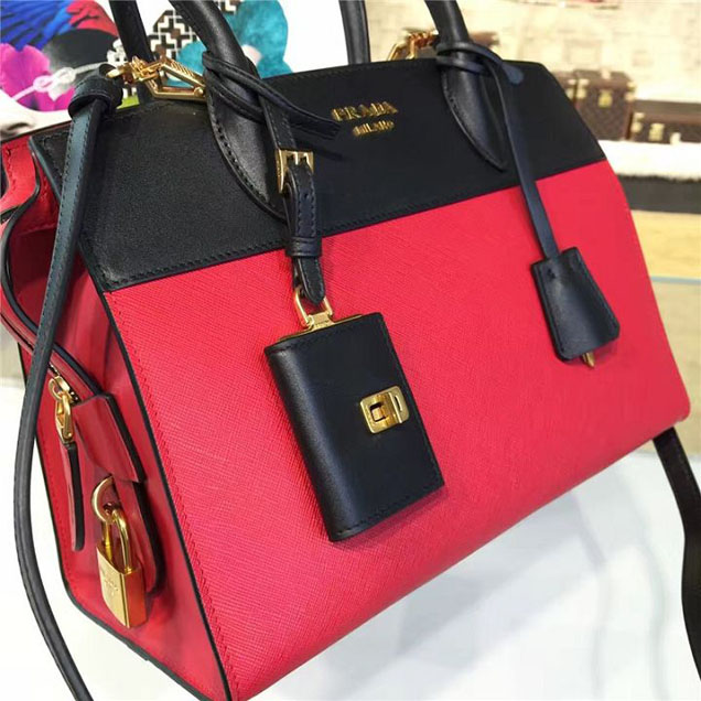 Prada Esplanade City Satchel Bag Saffiano Leather 30cm Fall Winter 2016 Bag Collection Red Black
