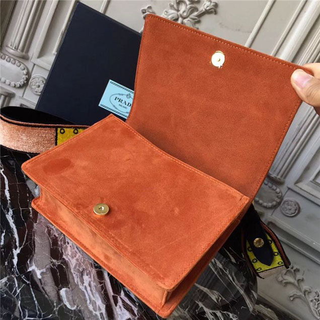 Prada Trompe L'oeil Velvet Cahier Bag 20cm 1BD075 Fall Winter 2017 Bag Collection Orange Fuchsia