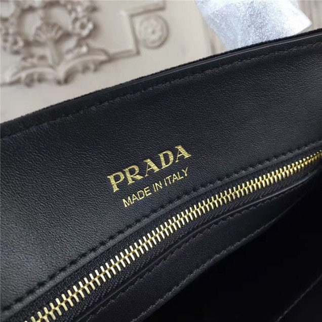 Prada Bibliotheque Tote Bag 26cm Suede Calfskin Leather Fall Winter 2017 Bag Collection Black Black