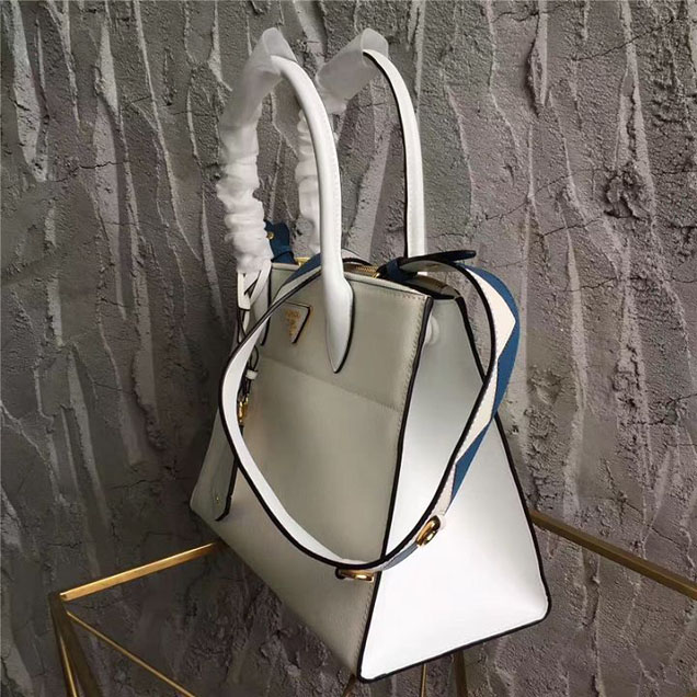 Prada Paradigme Saffiano 30cm Bag 1BA103 Calfskin Leather Fall Winter 2017 Bag Collection White Black