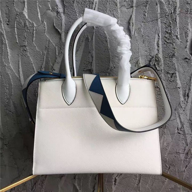 Prada Paradigme Saffiano 30cm Bag 1BA103 Calfskin Leather Fall Winter 2017 Bag Collection White Black