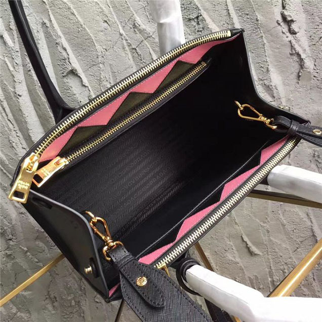 Prada Paradigme Saffiano 30cm Bag 1BA103 Calfskin Leather Fall Winter 2017 Bag Collection Black Pink