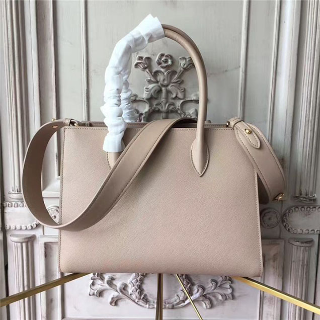 Prada Bibliothèque Saffiano 30cm Bag 1BA153 Calfskin Leather Fall Winter 2017 Bag Collection Beige Red