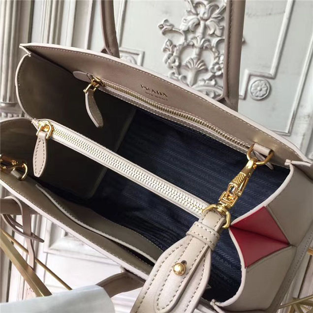 Prada Bibliothèque Saffiano 30cm Bag 1BA153 Calfskin Leather Fall Winter 2017 Bag Collection Beige Red
