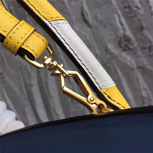 Prada Paradigme Saffiano 30cm Bag 1BA103 Calfskin Leather Fall Winter 2017 Bag Collection Astral Blue Sunny Yellow