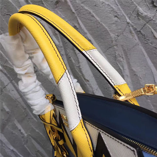 Prada Paradigme Saffiano 30cm Bag 1BA103 Calfskin Leather Fall Winter 2017 Bag Collection Astral Blue Sunny Yellow