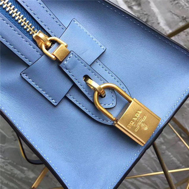 Prada Paradigme Saffiano 30cm Bag 1BA103 Calfskin Leather Fall Winter 2017 Bag Collection Astral Blue Sunny Yellow