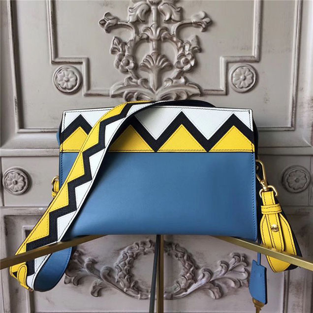 Prada Esplanade Saffiano Shoulder Bag 22cm 1BH049 Calfskin Leather Fall Winter 2017 Bag Collection Astral Blue Sunny Yellow