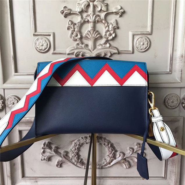 Prada Esplanade Saffiano Shoulder Bag 22cm 1BH049 Calfskin Leather Fall Winter 2017 Bag Collection Baltic Blue Red