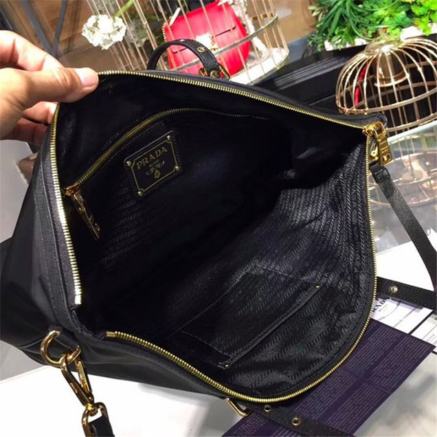 Prada Nylon Shoulder Tote 35cm Bag BR4997 Calfskin Leather Fall Winter 2017 Collection Black