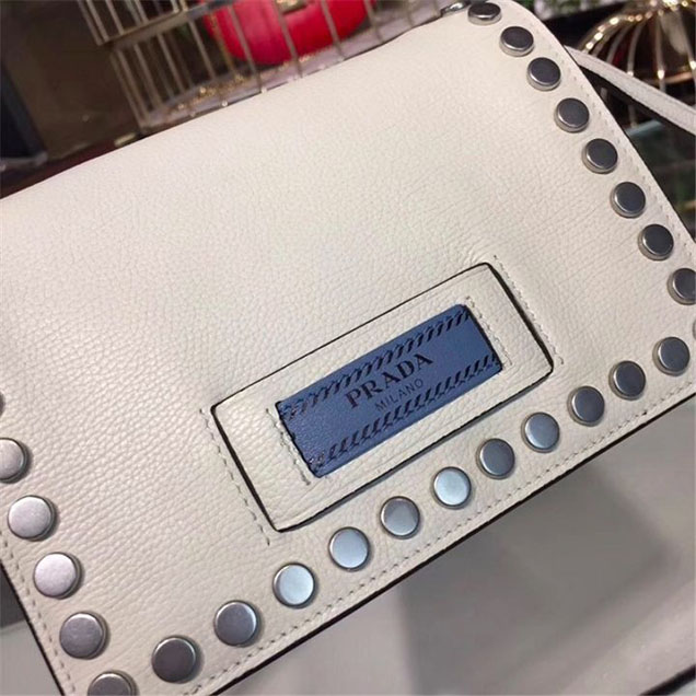 Prada Etiquette Bag 18cm 1BP006 Calfskin Leather Fall Winter 2017 Collection White