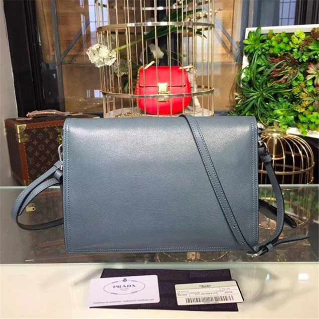 Prada Etiquette Bag 28cm 1BD085 Calfskin Leather Fall Winter 2017 Collection Light Blue