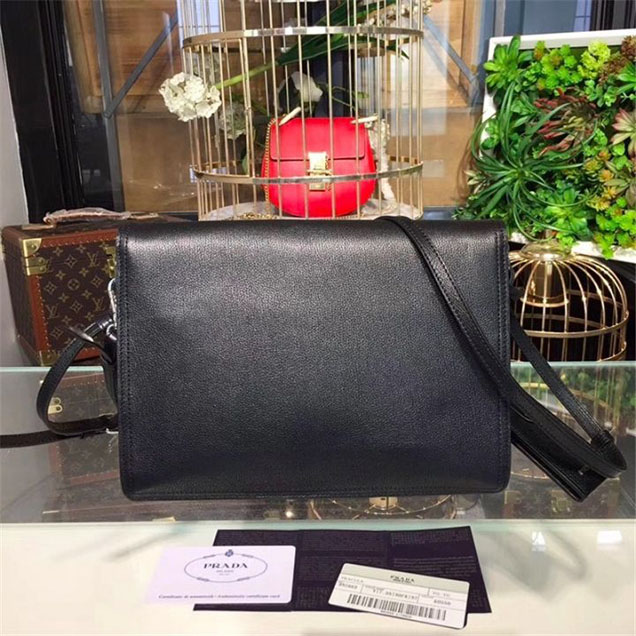 Prada Etiquette Bag 28cm 1BD085 Calfskin Leather Fall Winter 2017 Collection Black