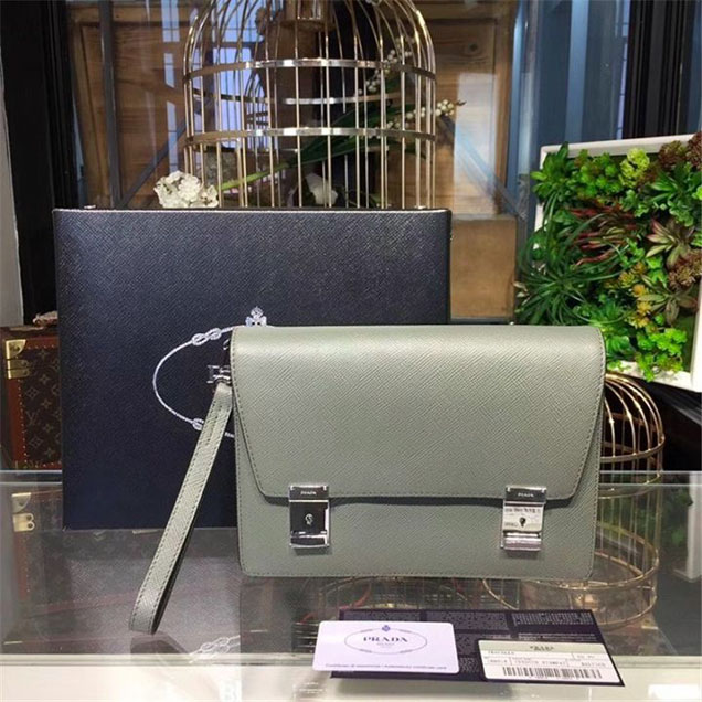 Prada Saffiano Leather Flap Bag 25cm Bag 2VF013 Calfskin Leather Fall Winter 2017 Collection Grey