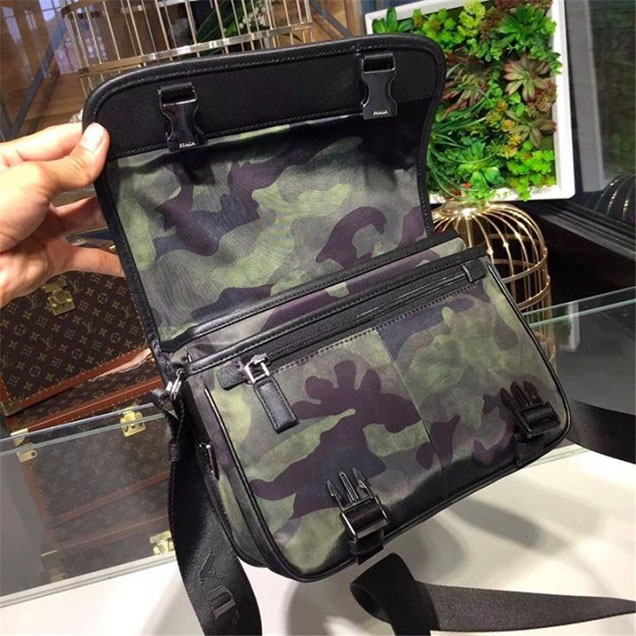 Prada Camouflage Nylon Flap Messenger Bag 26cm Bag 2VD769 Calfskin Leather Fall Winter 2017 Collection Green