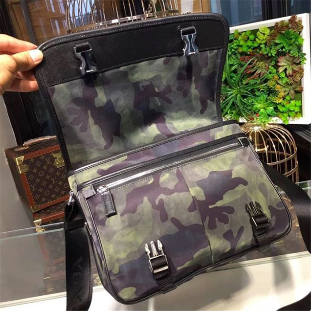 Prada Camouflage Nylon Flap Messenger Bag 31cm Bag 2VD769 Calfskin Leather Fall Winter 2017 Collection Green