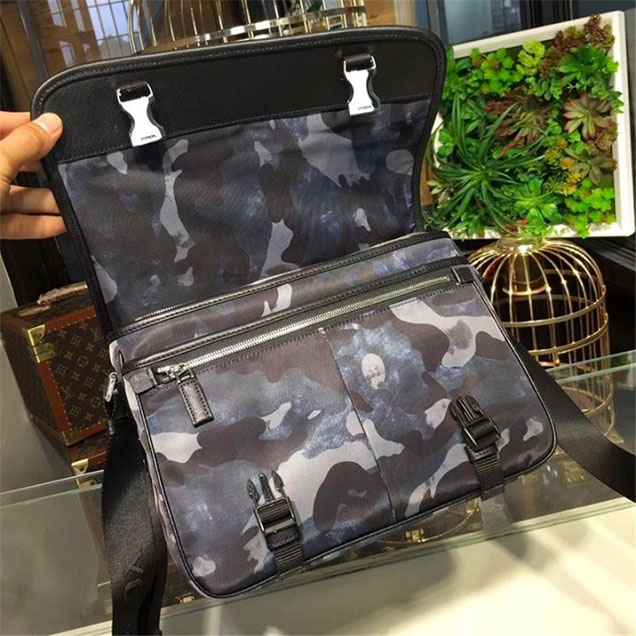 Prada Camouflage Nylon Flap Messenger Bag 31cm Bag 2VD769 Calfskin Leather Fall Winter 2017 Collection Blue