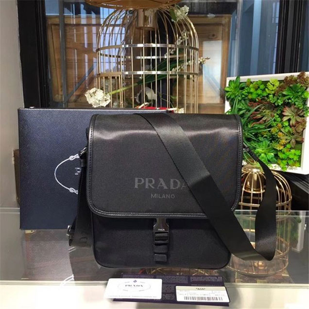 Prada Nylon Flap Messenger Bag 24cm Bag 2VD767 Calfskin Leather Fall Winter 2017 Collection Black