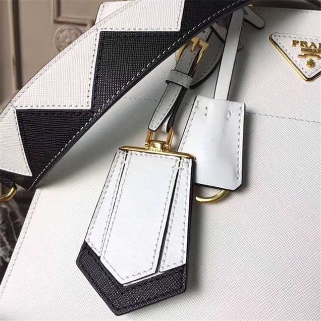 Prada Paradigme Saffiano 30cm Bag 1BA103 Calfskin Leather Fall Winter 2017 Bag Collection White Black