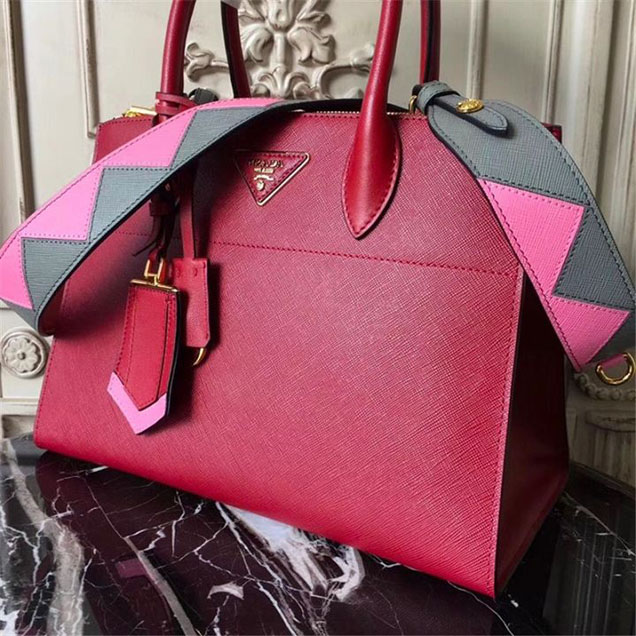 Prada Paradigme Saffiano 30cm Bag 1BA103 Calfskin Leather Fall Winter 2017 Bag Collection Burgundy Gray Pink