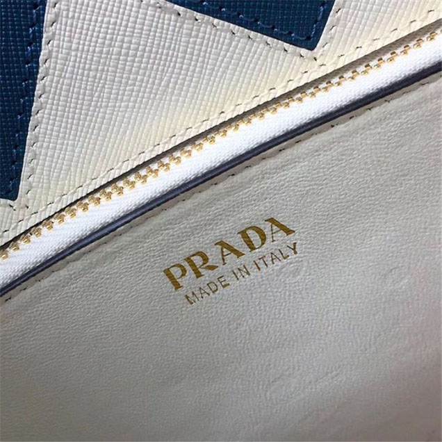 Prada Paradigme Saffiano 30cm Bag 1BA103 Calfskin Leather Fall Winter 2017 Bag Collection White Blue