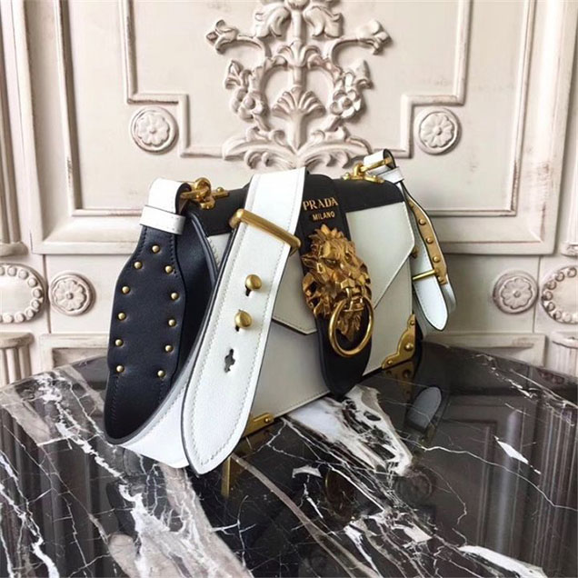 Prada Animalier Lion Head 20cm Bag 1BD089 Calfskin Leather Fall Winter 2017 Bag Collection White Black