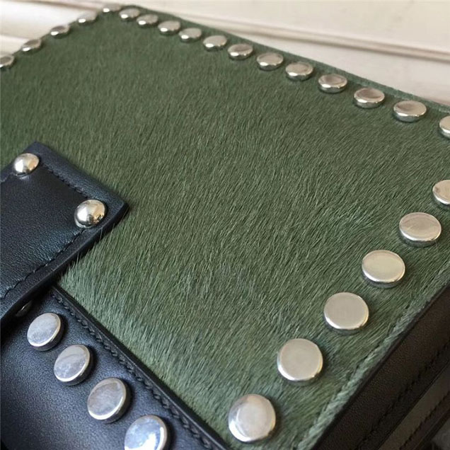 Prada Pionnière Studded with Calf Hair 20cm Shoulder Bag Calfskin Leather Fall Winter 2017 Collection Olive Green