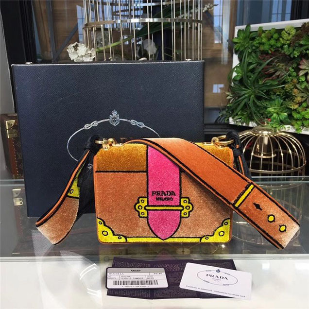 Prada Trompe L'oeil Velvet Cahier Bag 20cm 1BD075 Fall Winter 2017 Bag Collection Orange Fuchsia