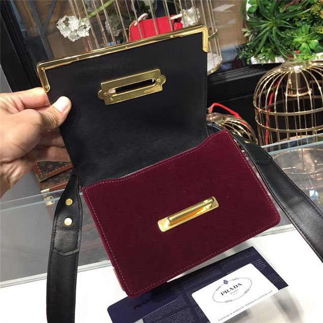 Prada Cahier Velvet Shoulder Bag 20cm Calfskin Leather Fall Winter 2017 Bag Collection Burgundy