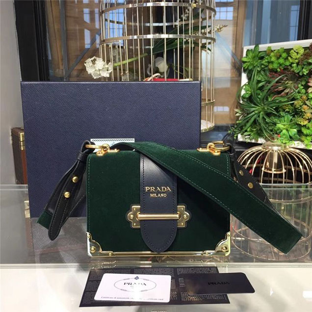 Prada Cahier Velvet Shoulder Bag 20cm Calfskin Leather Fall Winter 2017 Bag Collection Green