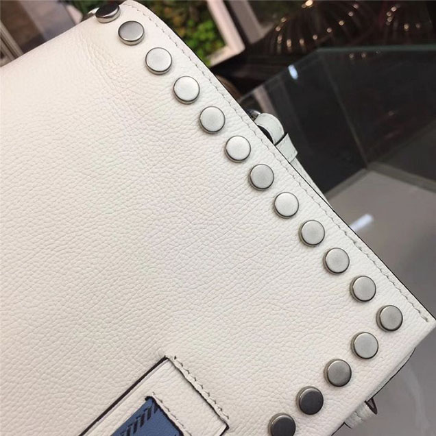 Prada Etiquette Studded Bag 23cm 1BD085 Calfskin Leather Fall Winter 2017 Collection White