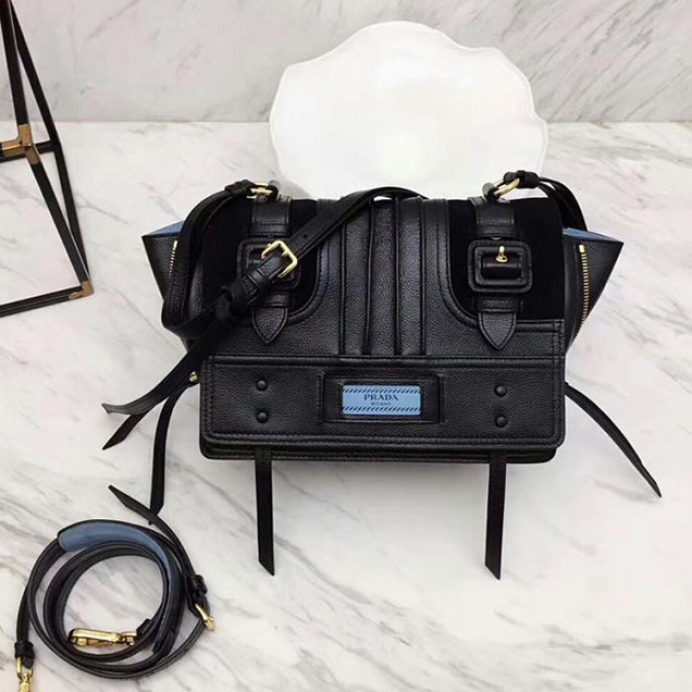 Prada Etiquette Small Glace Calf Shoulder Bag IBD093 Black