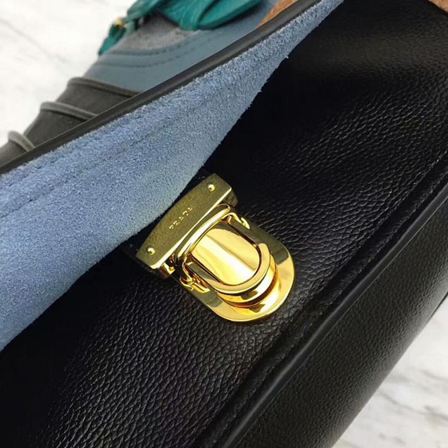 Prada Etiquette Small Glace Calf Shoulder Bag IBD093 Cinnamon Peacock Blue