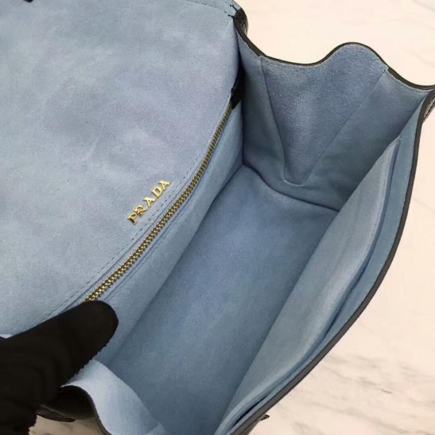 Prada Etiquette Small Glace Calf Shoulder Bag IBD093 Cinnamon Peacock Blue