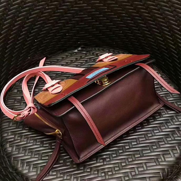 Prada Etiquette Small Glace Calf Shoulder Bag IBD093 Ruby Red Lotus Pink