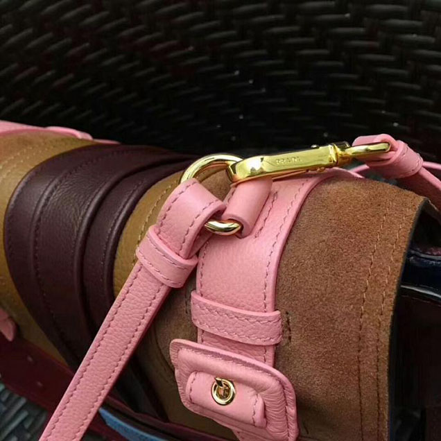 Prada Etiquette Small Glace Calf Shoulder Bag IBD093 Ruby Red Lotus Pink