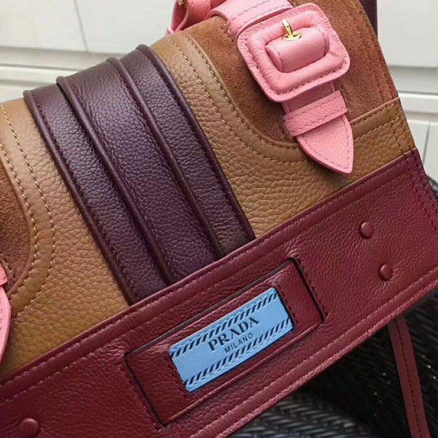Prada Etiquette Small Glace Calf Shoulder Bag IBD093 Ruby Red Lotus Pink