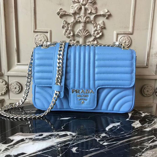 Prada Quilted Leather Shoulder Bag 1BD108 Blue
