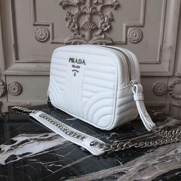 Prada Quilted Leather Camera Bag 1BH083 White