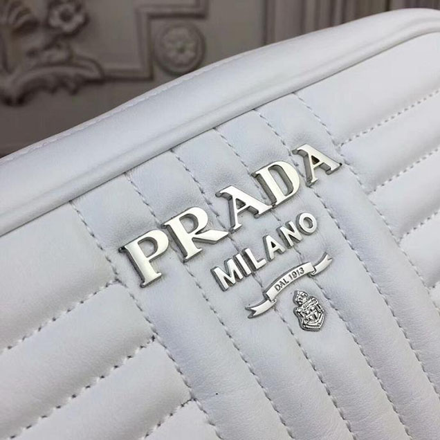 Prada Quilted Leather Camera Bag 1BH083 White