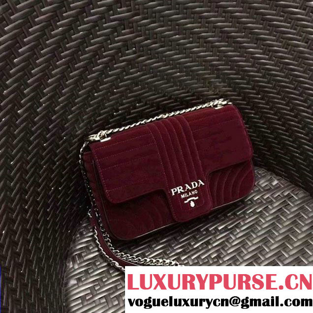 Prada Diagramme Velvet Small Shoulder Bag 1BD108 Burgundy 2018 (GYF-7120808 )